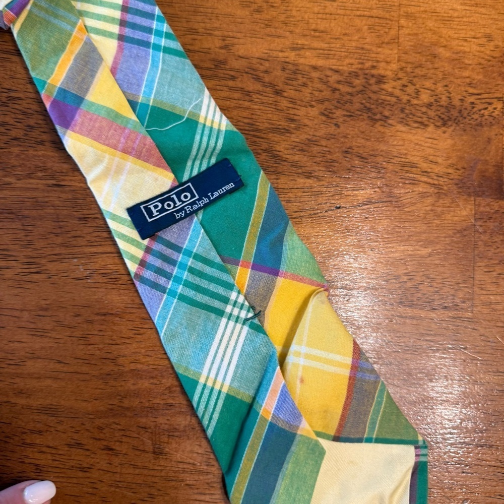 Polo Ralph Lauren Colorful Plaid Tie yellow blue green handmade in Italy - Picture 6 of 6
